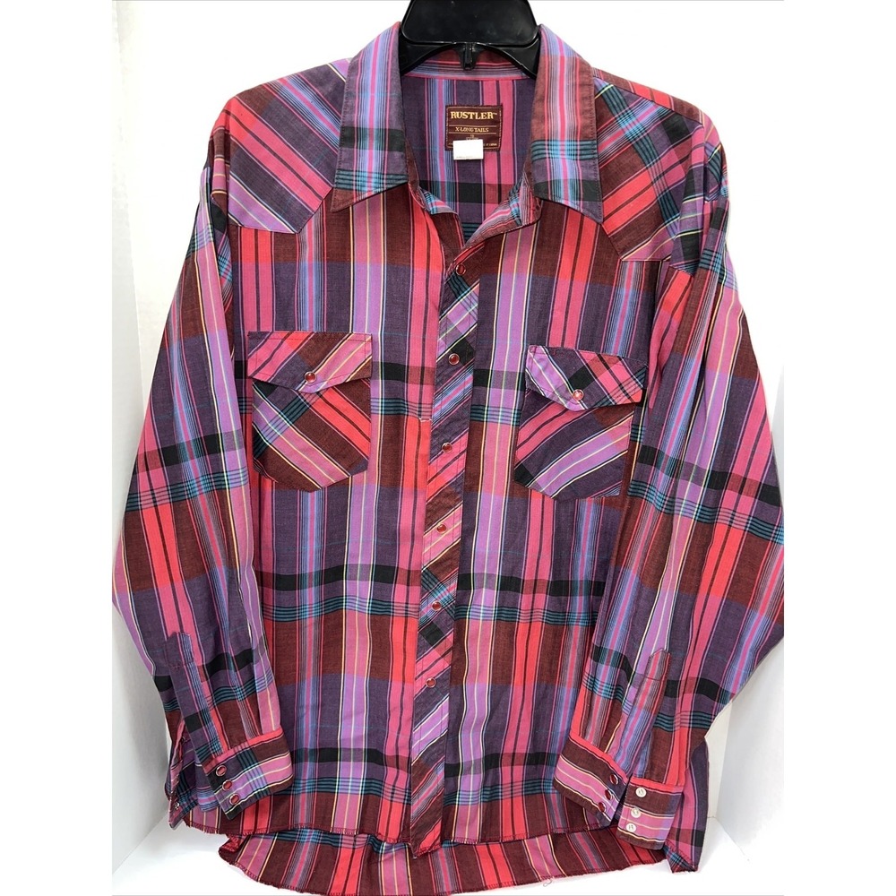 Rustler X Long Tails Shirt Men's 18 34/35 Red Long Sleeve Pearl Snap Shirt